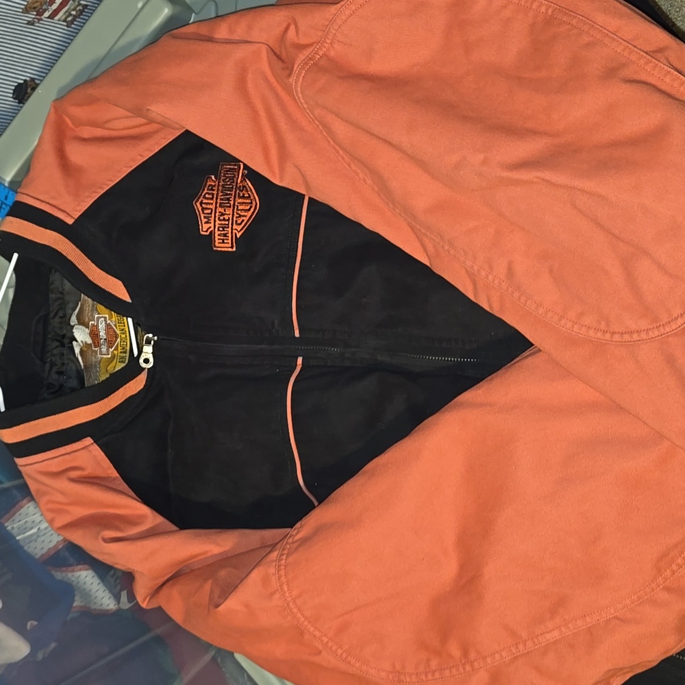Vintage Harley-Davidson Black and Orange Quilted Bomber Moto Jacket XXL - Picture 15 of 16